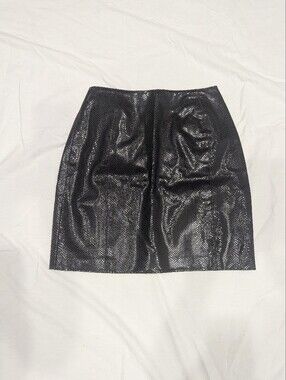 Vintage LNR Black Genuine Leather Shimmer Mini Skirt Sleek Pencil Skirt